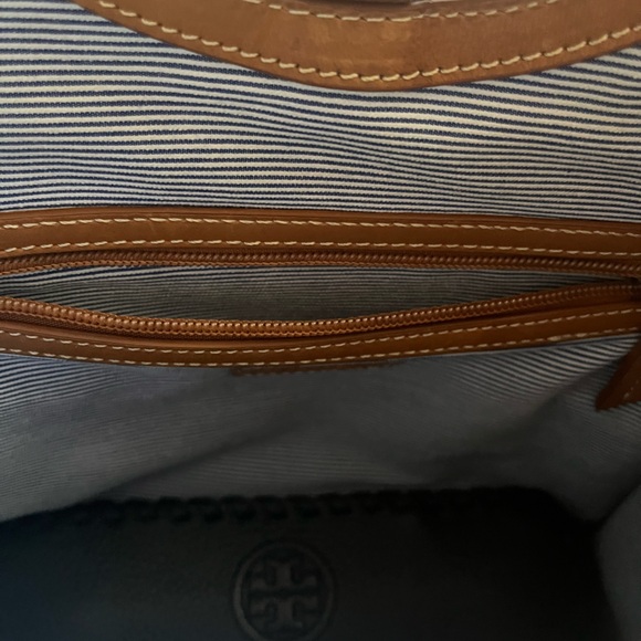 JMcLaughlin Brown and Cream Chevron Tote with Bamboo Handles & Crossbody strap - Picture 7 of 8